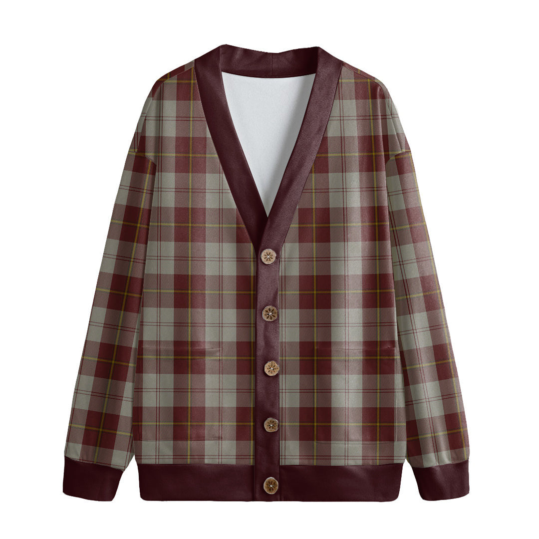 Cunningham Burgundy Dancers Tartan Plaid Knitted Fleece Cardigan