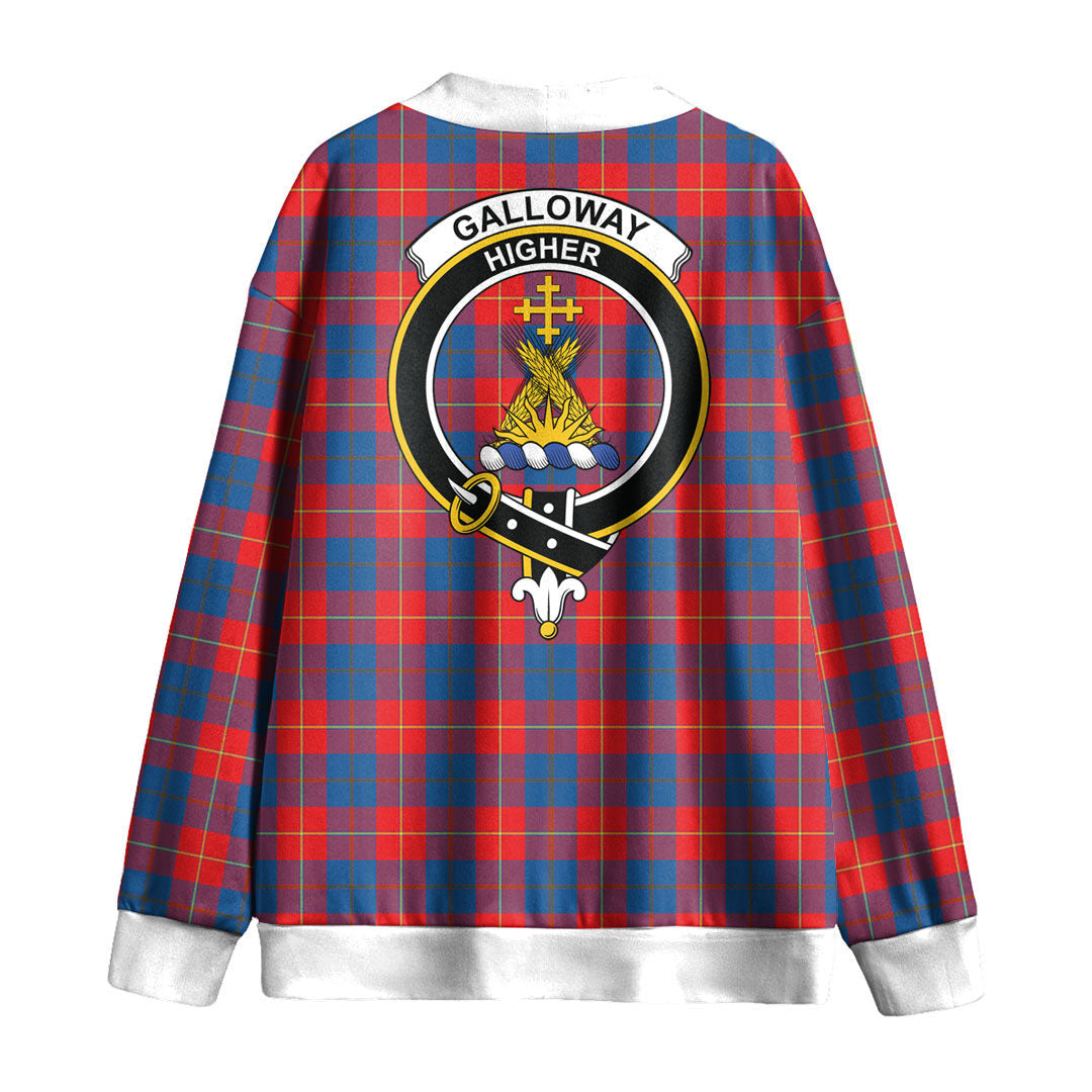 Galloway Red Tartan Crest Knitted Fleece Cardigan