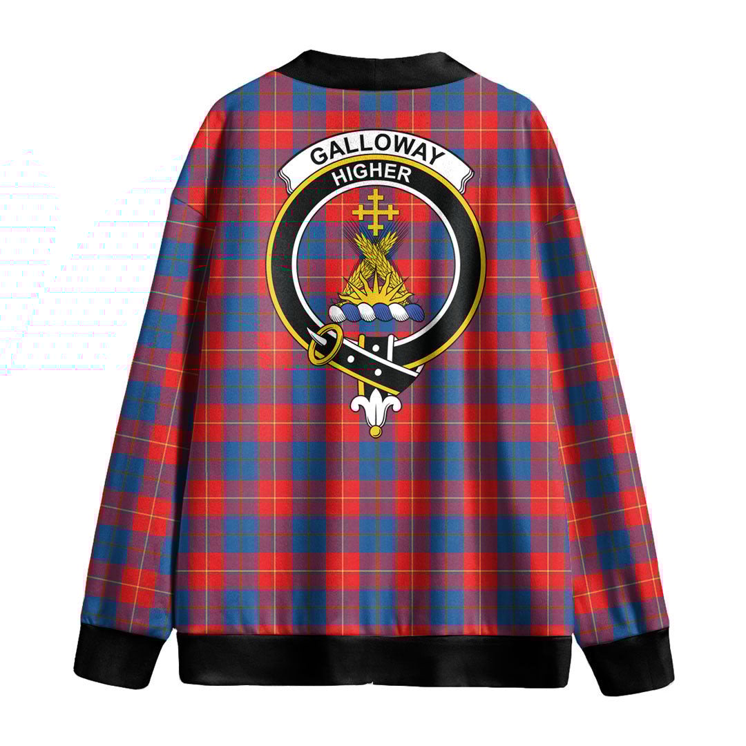 Galloway Red Tartan Crest Knitted Fleece Cardigan