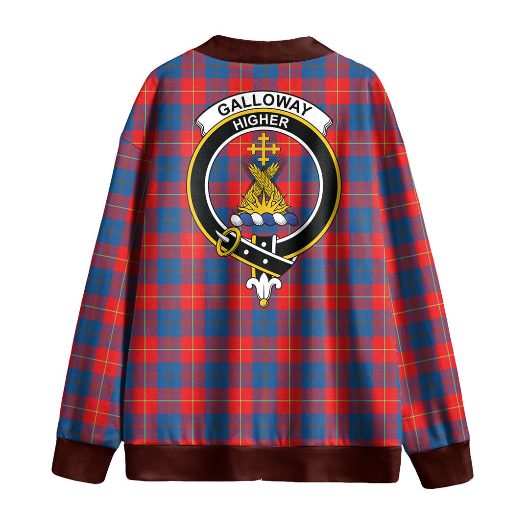 Galloway Red Tartan Crest Knitted Fleece Cardigan