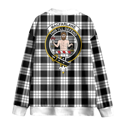 MacFarlane Black White Tartan Crest Knitted Fleece Cardigan