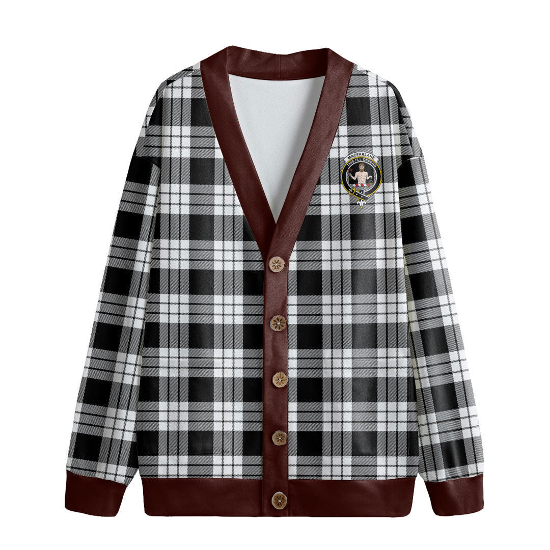 MacFarlane Black White Tartan Crest Knitted Fleece Cardigan