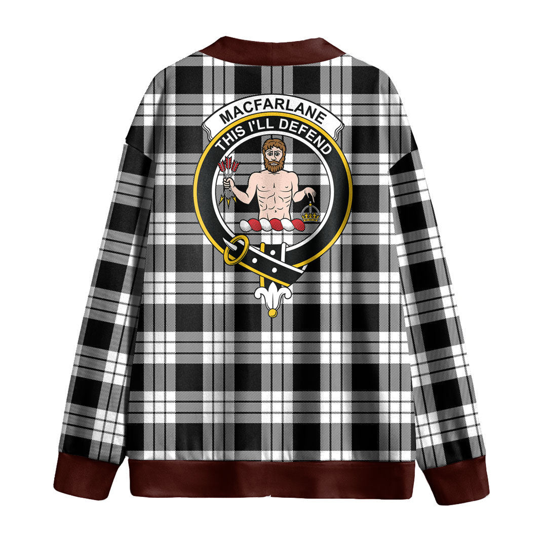 MacFarlane Black White Tartan Crest Knitted Fleece Cardigan