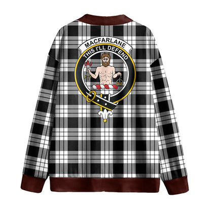 MacFarlane Black White Tartan Crest Knitted Fleece Cardigan