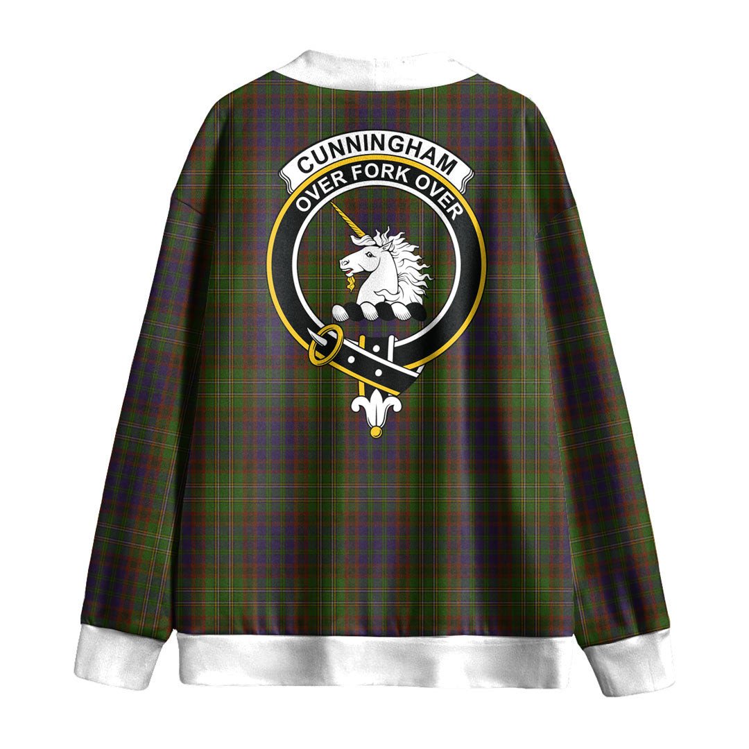 Cunningham Hunting Modern Tartan Crest Knitted Fleece Cardigan