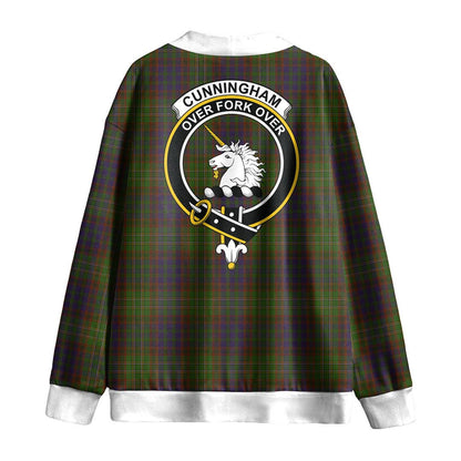 Cunningham Hunting Modern Tartan Crest Knitted Fleece Cardigan