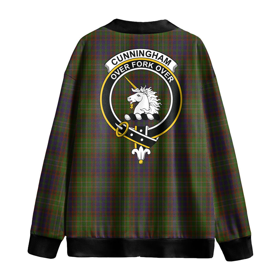 Cunningham Hunting Modern Tartan Crest Knitted Fleece Cardigan