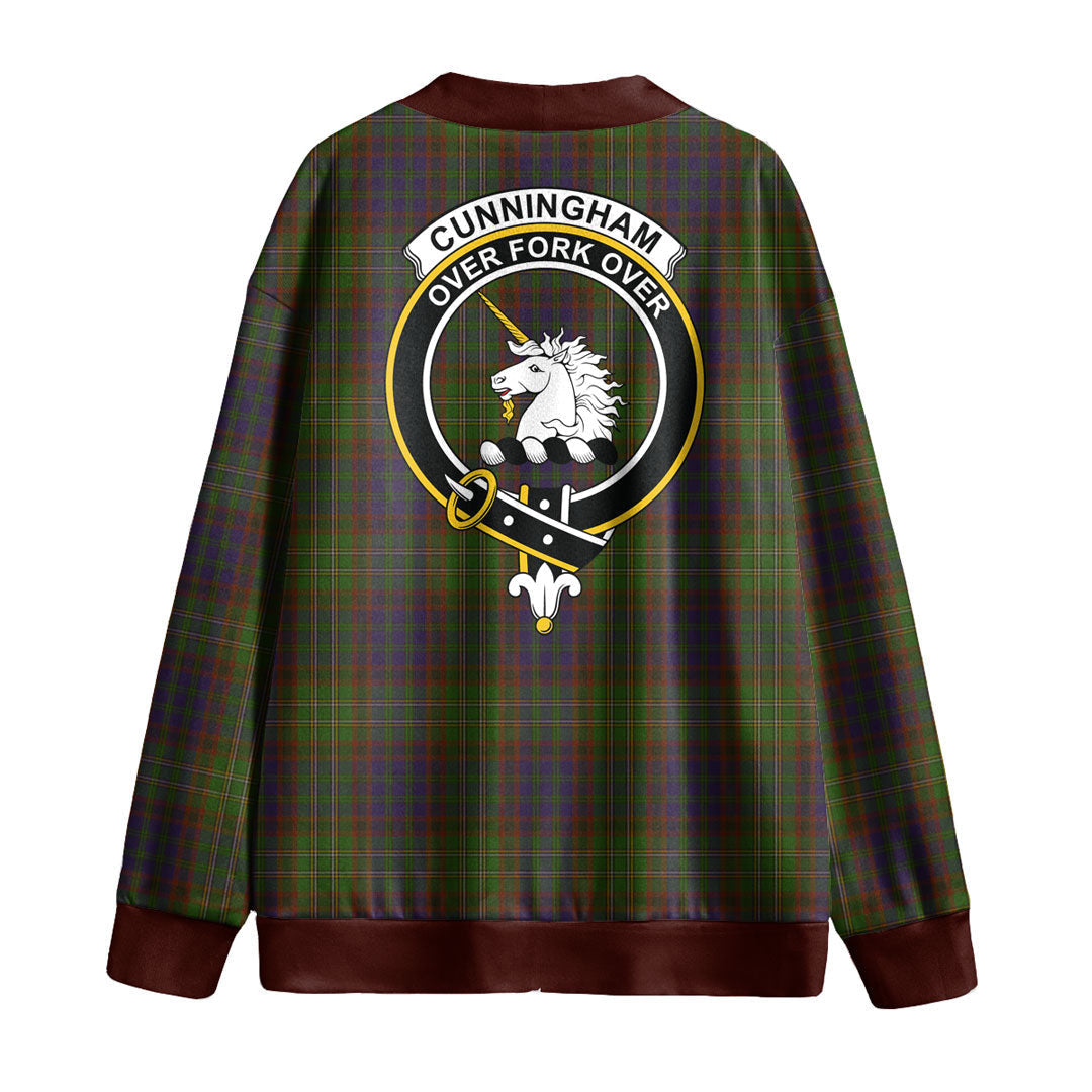 Cunningham Hunting Modern Tartan Crest Knitted Fleece Cardigan