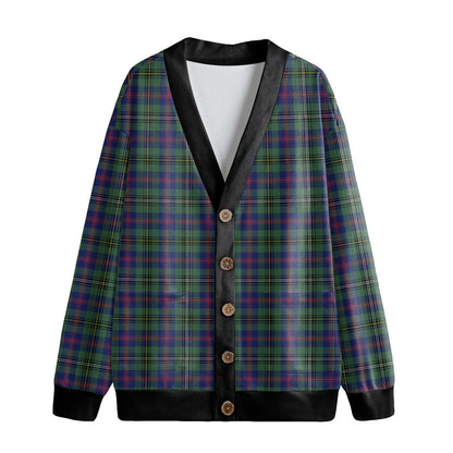 Wood Modern Tartan Plaid Knitted Fleece Cardigan