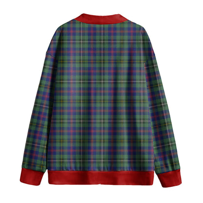 Wood Modern Tartan Plaid Knitted Fleece Cardigan