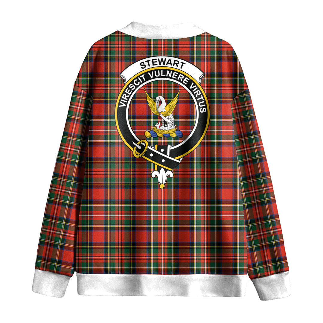 Stewart Royal Modern Tartan Crest Knitted Fleece Cardigan