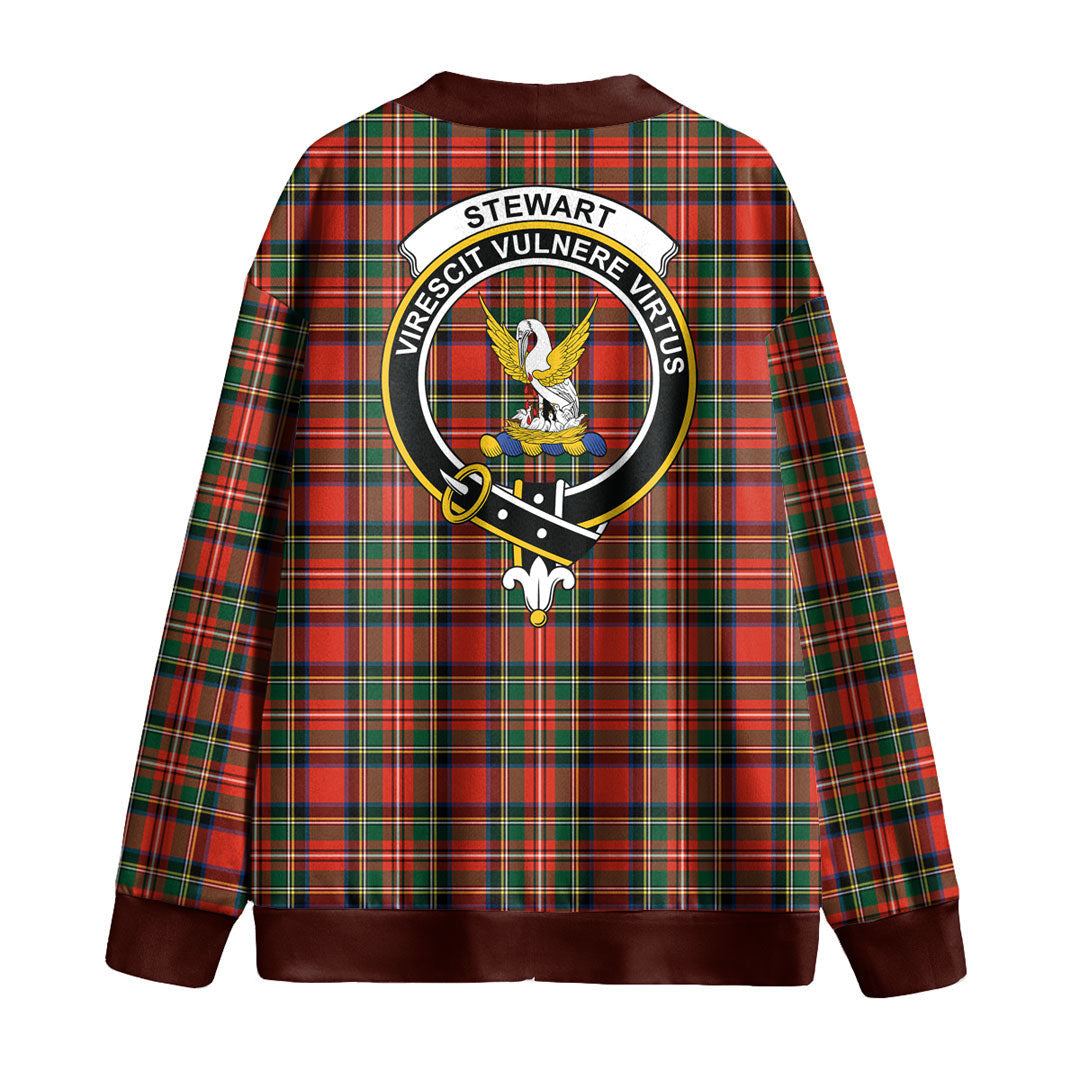 Stewart Royal Modern Tartan Crest Knitted Fleece Cardigan