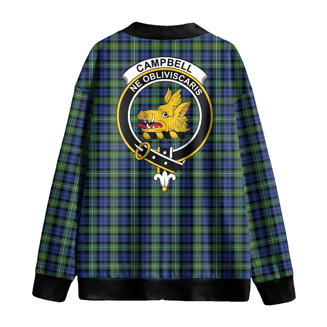 Campbell Argyll Ancient Tartan Crest Knitted Fleece Cardigan