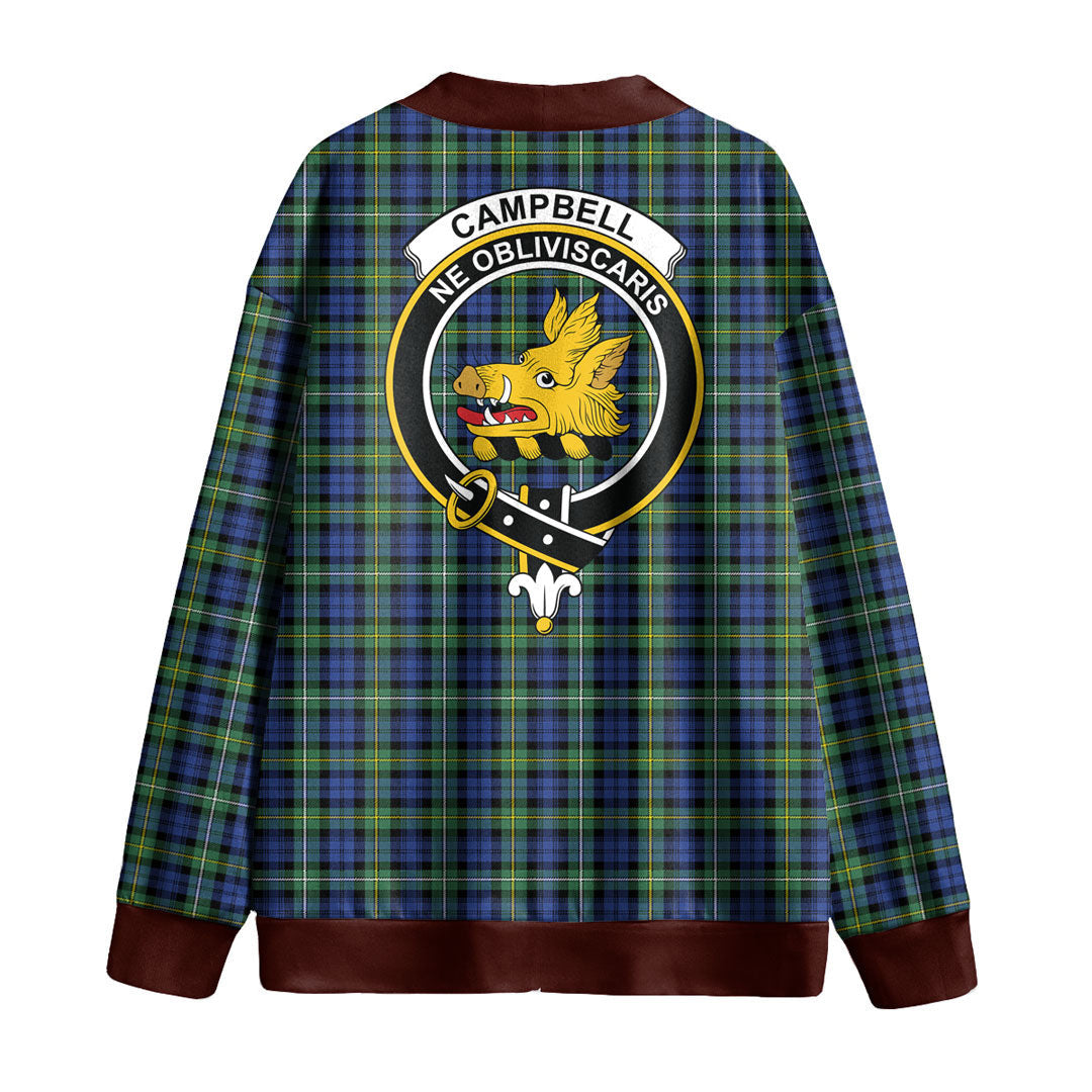 Campbell Argyll Ancient Tartan Crest Knitted Fleece Cardigan