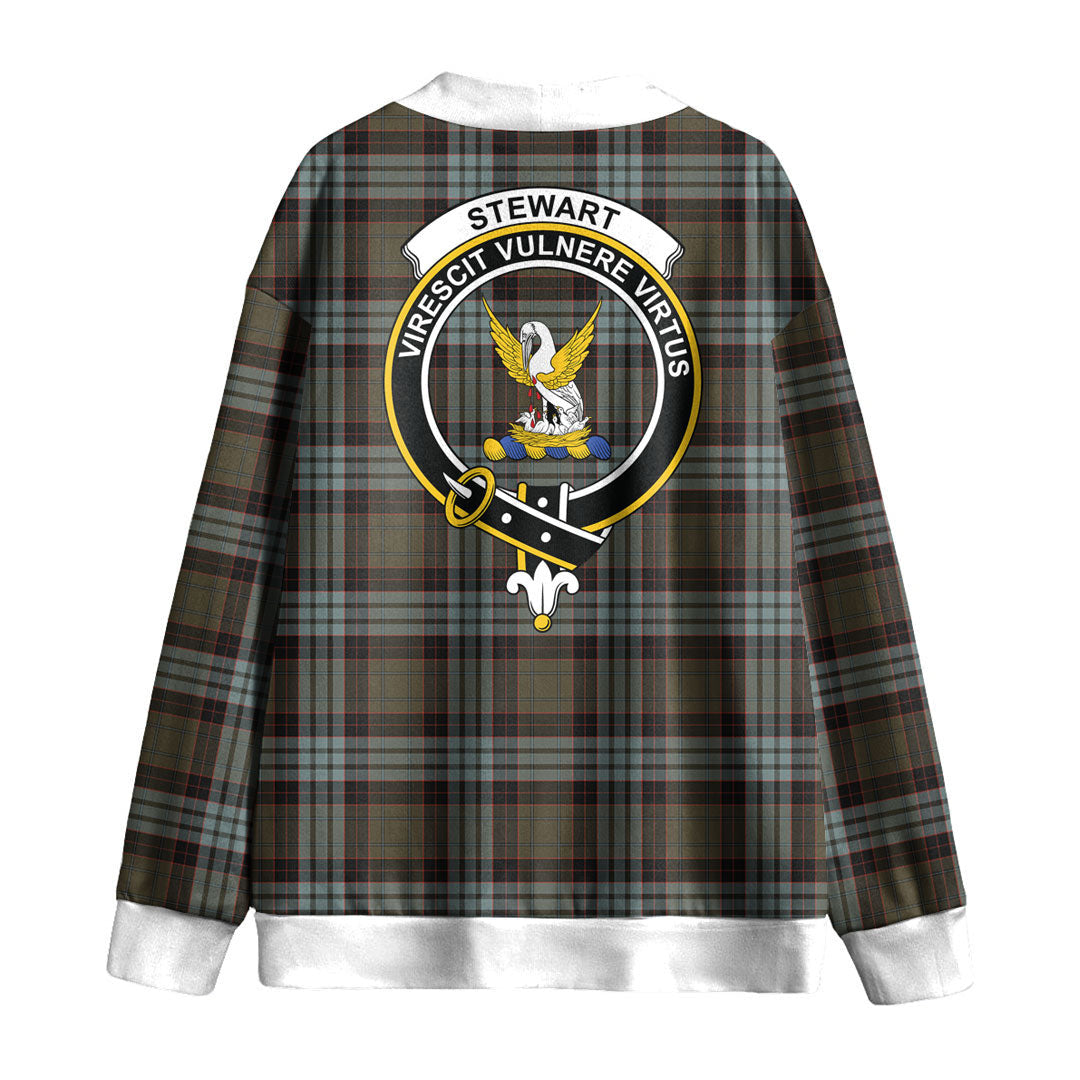 Stewart Old Weathered Tartan Crest Knitted Fleece Cardigan