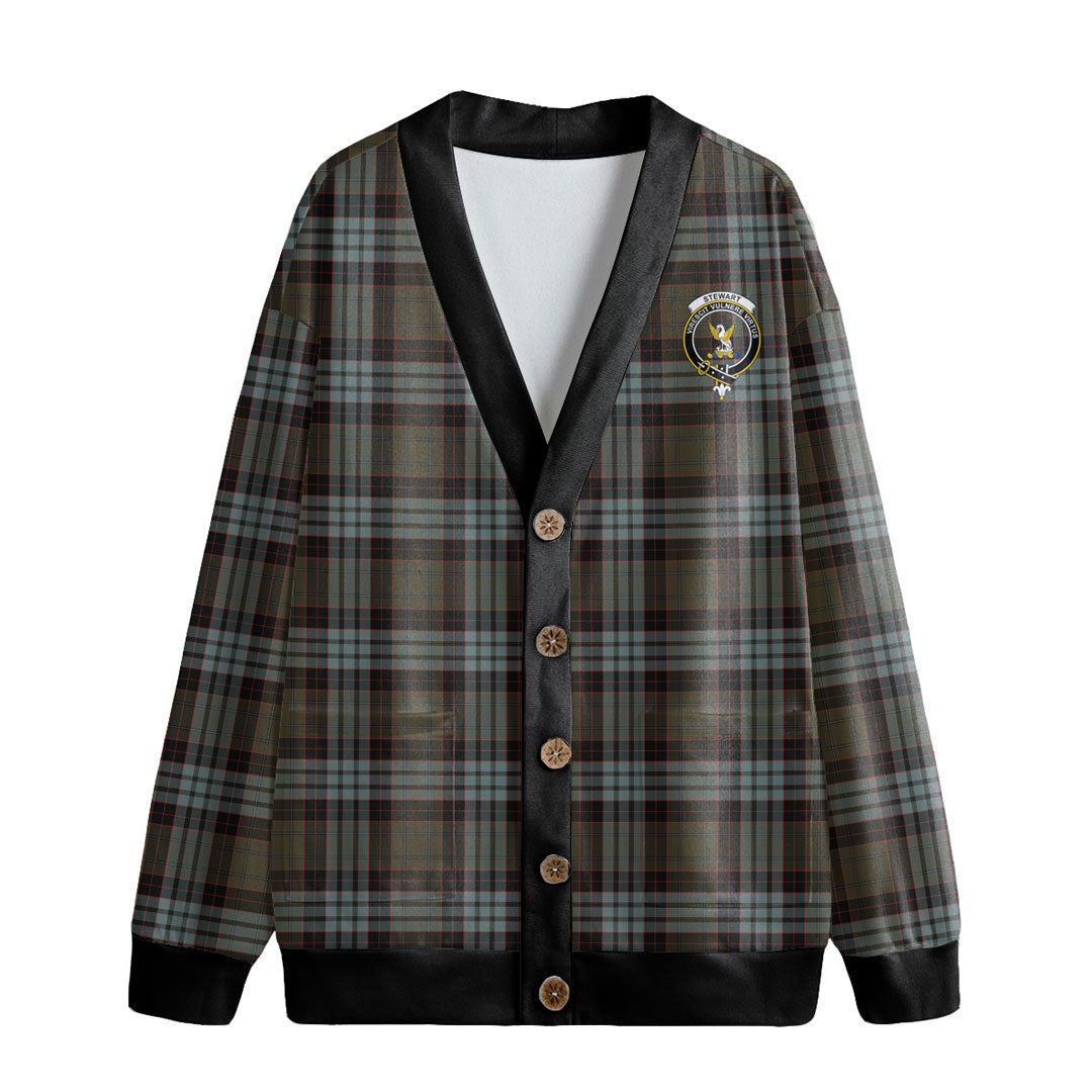 Stewart Old Weathered Tartan Crest Knitted Fleece Cardigan