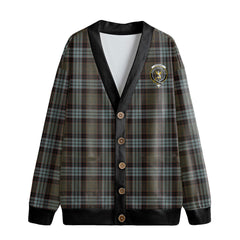 Stewart Old Weathered Tartan Crest Knitted Fleece Cardigan