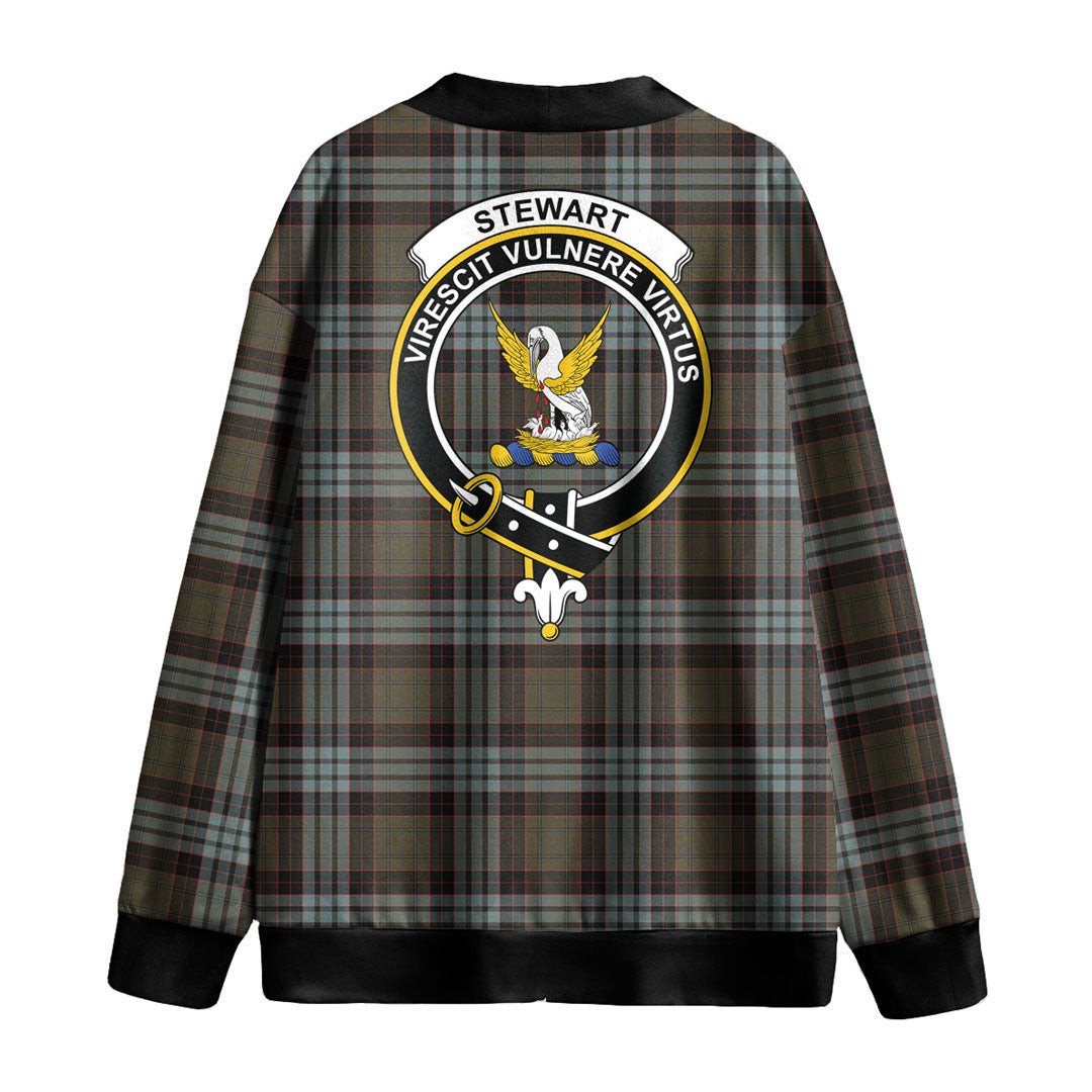 Stewart Old Weathered Tartan Crest Knitted Fleece Cardigan