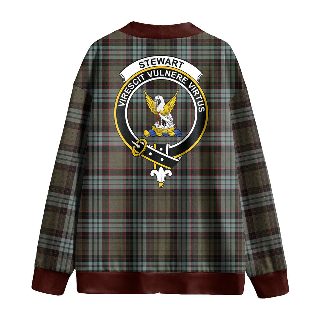 Stewart Old Weathered Tartan Crest Knitted Fleece Cardigan
