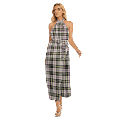 MacPherson Dress Ancient Tartan Crest Wrap Hem Belted Halter Dress