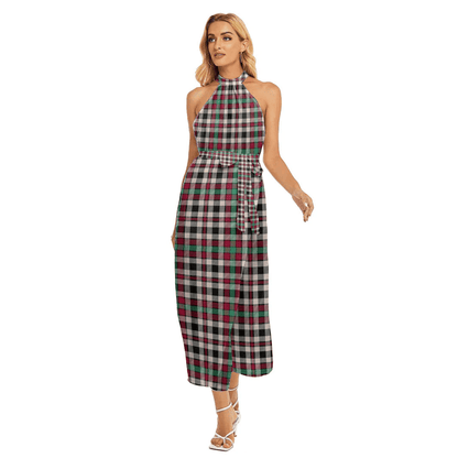 Borthwick Dress Ancient Tartan Plaid Wrap Hem Belted Halter Dress