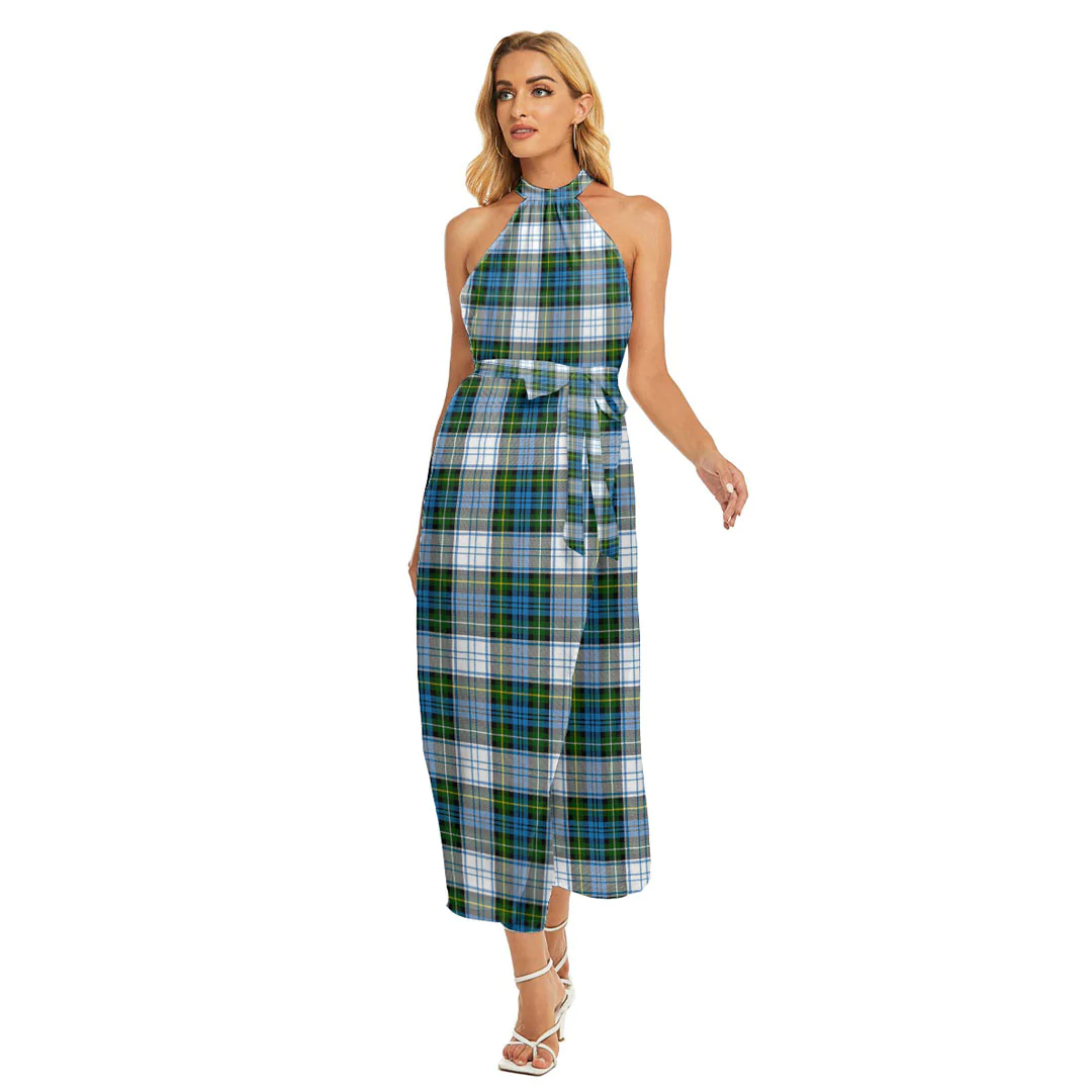 Campbell Dress Tartan Plaid Wrap Hem Belted Halter Dress