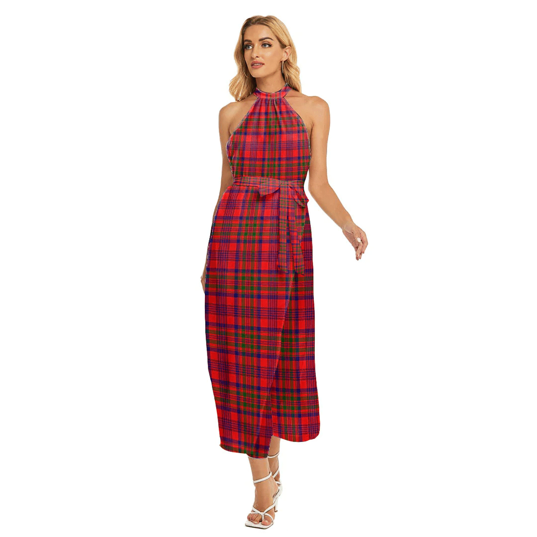 Murray of Tulloch Modern Tartan Plaid Wrap Hem Belted Halter Dress