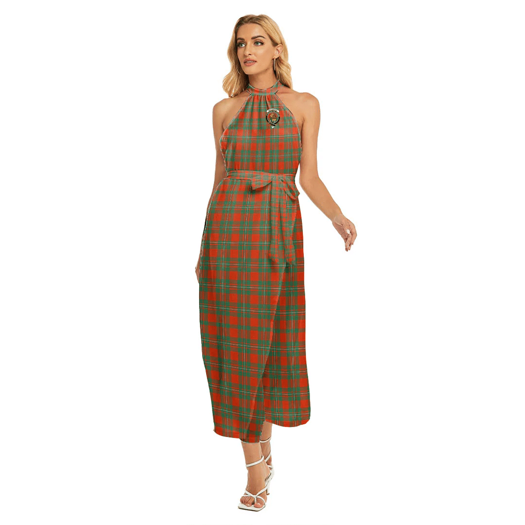 MacGregor Ancient Tartan Crest Wrap Hem Belted Halter Dress