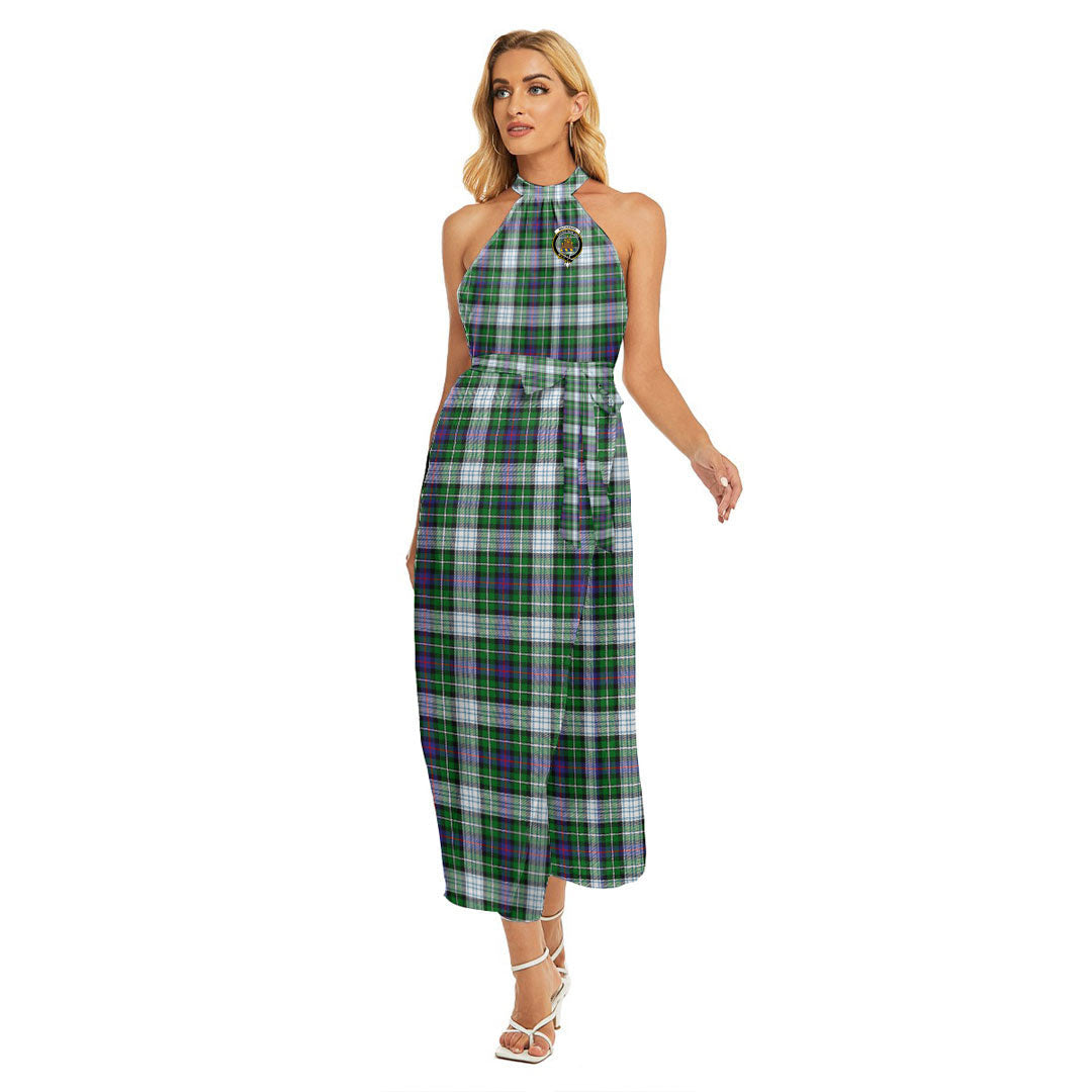 MacKenzie Dress Modern Tartan Crest Wrap Hem Belted Halter Dress