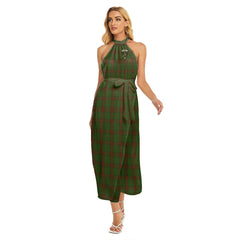 Maxwell Hunting Tartan Crest Wrap Hem Belted Halter Dress