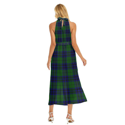 Keith Modern Tartan Plaid Wrap Hem Belted Halter Dress