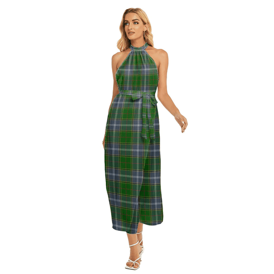 Pringle Tartan Plaid Wrap Hem Belted Halter Dress