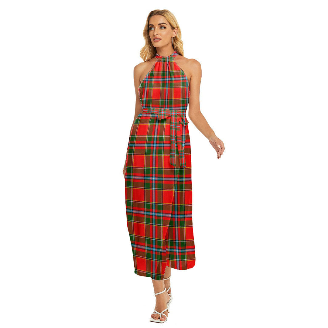 Drummond of Perth Tartan Plaid Wrap Hem Belted Halter Dress