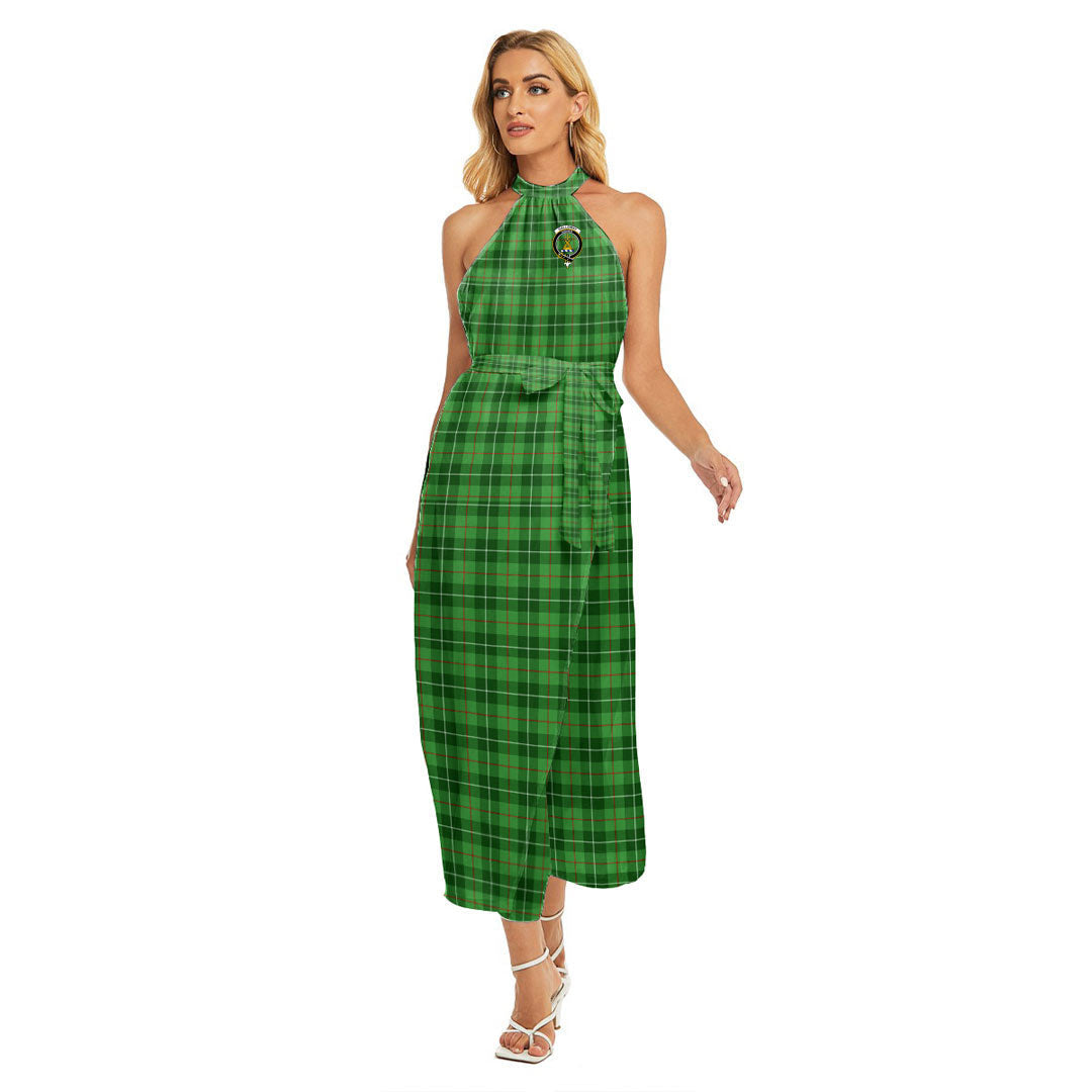 Galloway District Tartan Crest Wrap Hem Belted Halter Dress