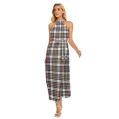 Stewart Dress Ancient Tartan Plaid Wrap Hem Belted Halter Dress