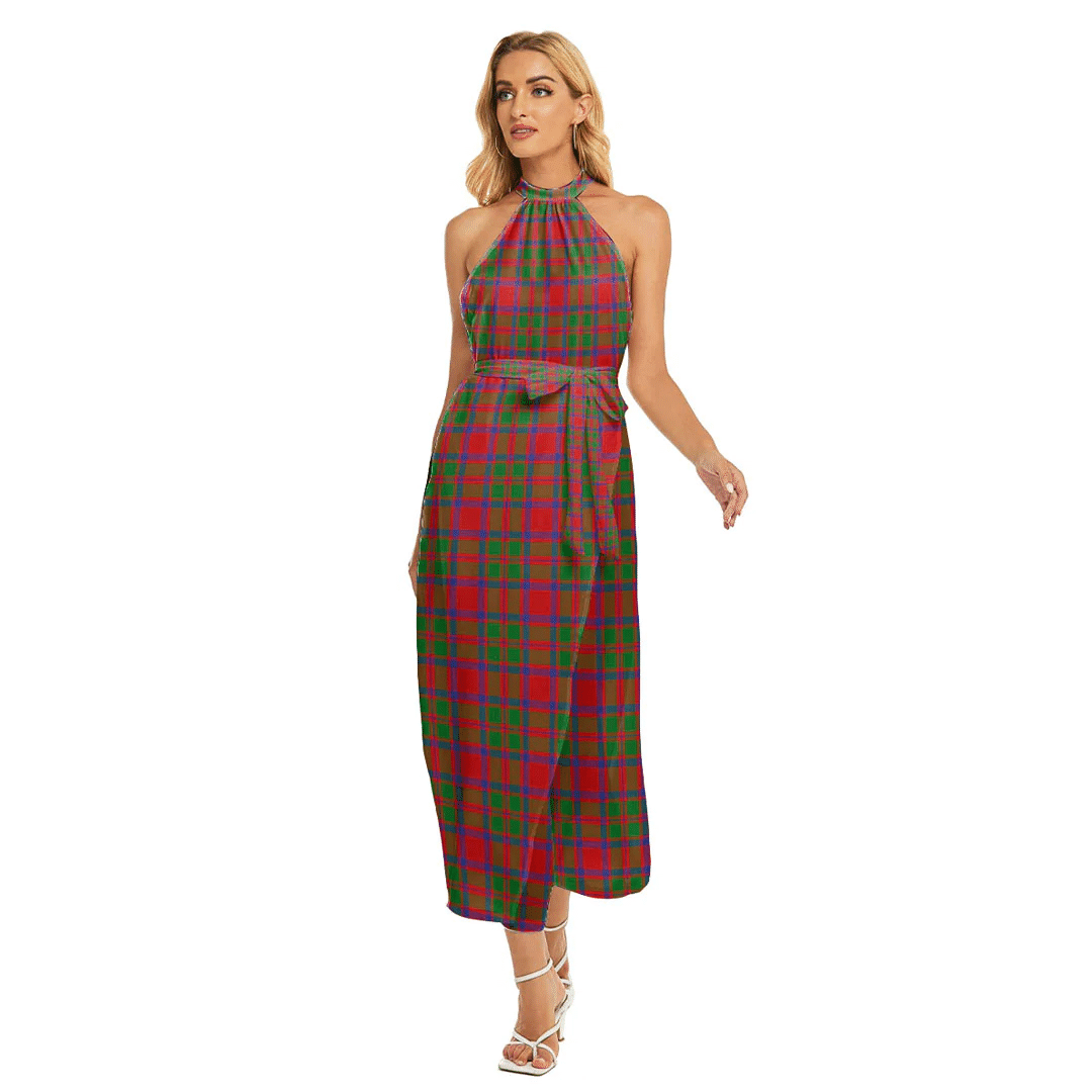 MacKintosh Modern Tartan Plaid Wrap Hem Belted Halter Dress