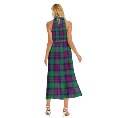 MacArthur Milton Tartan Plaid Wrap Hem Belted Halter Dress