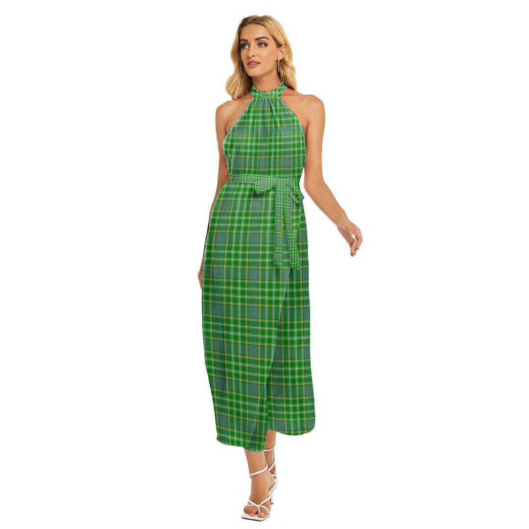 Currie Tartan Plaid Wrap Hem Belted Halter Dress