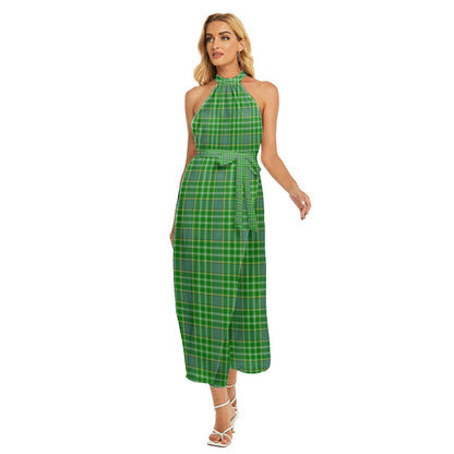 Currie Tartan Plaid Wrap Hem Belted Halter Dress