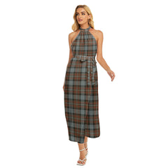 Fergusson Weathered Tartan Plaid Wrap Hem Belted Halter Dress