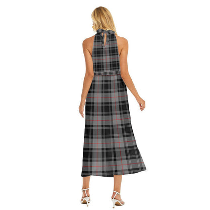 Moffat Modern Tartan Plaid Wrap Hem Belted Halter Dress