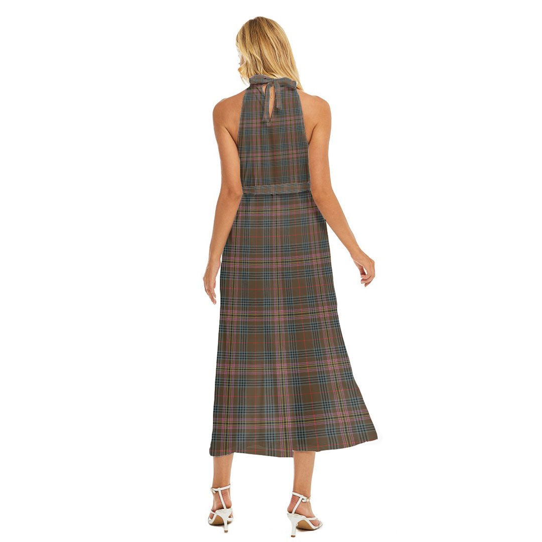 Kennedy Weathered Tartan Plaid Wrap Hem Belted Halter Dress