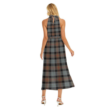 Gunn Weathered Tartan Plaid Wrap Hem Belted Halter Dress