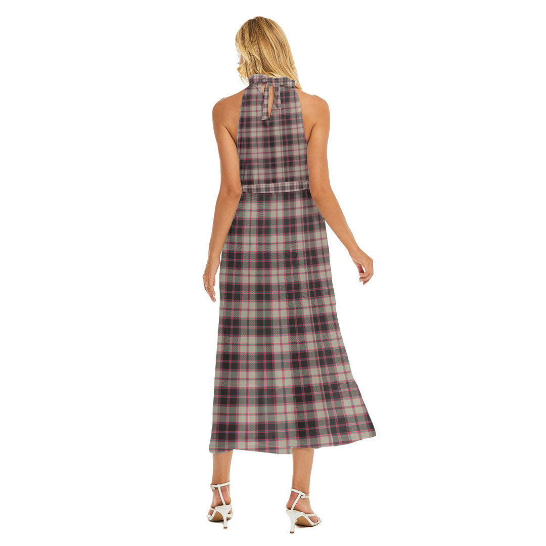 MacPherson Hunting Ancient Tartan Crest Wrap Hem Belted Halter Dress