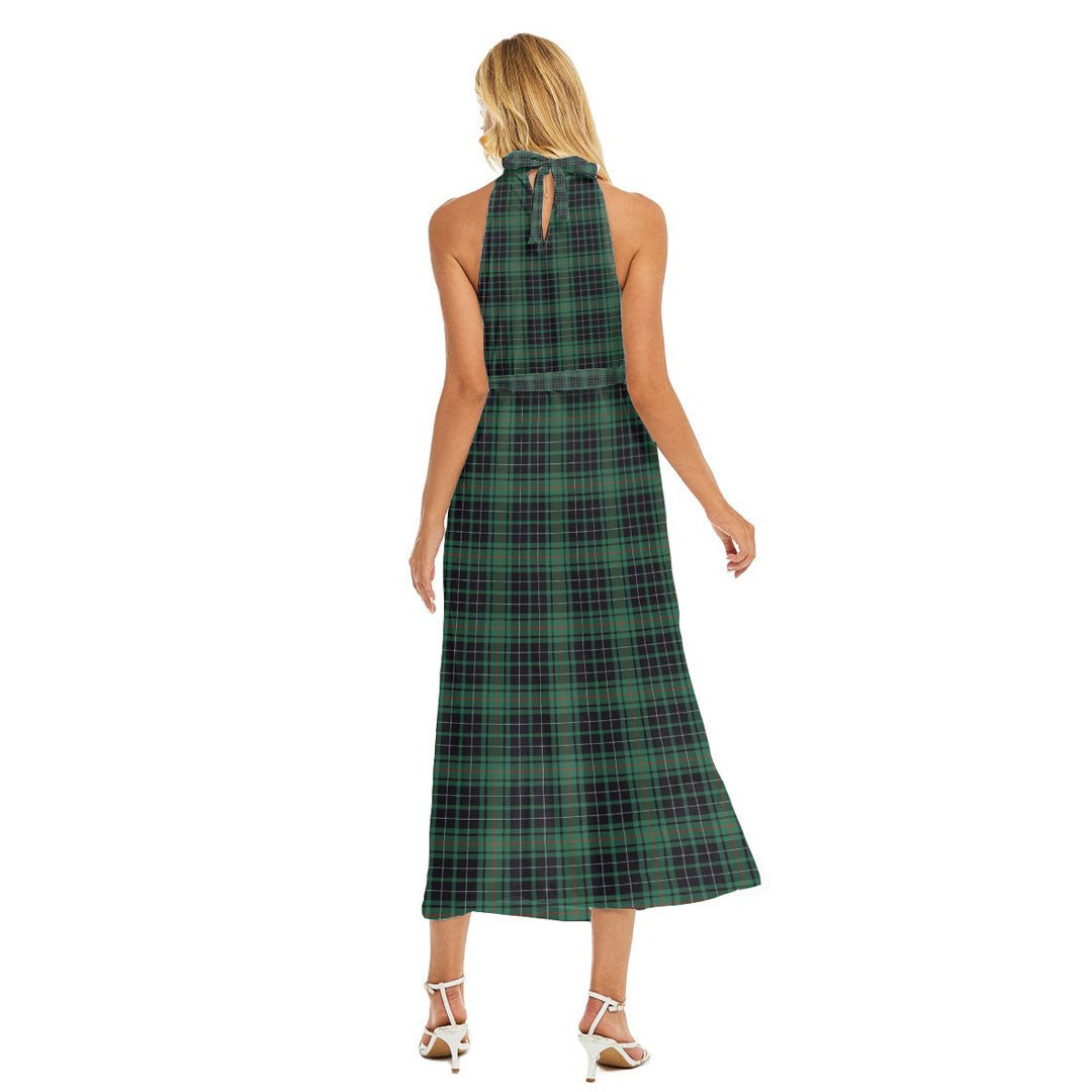 MacAulay Hunting Ancient Tartan Plaid Wrap Hem Belted Halter Dress