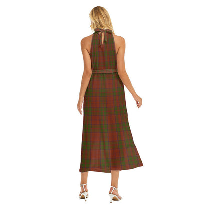 Drummond Tartan Plaid Tartan Crest Wrap Hem Belted Halter Dress