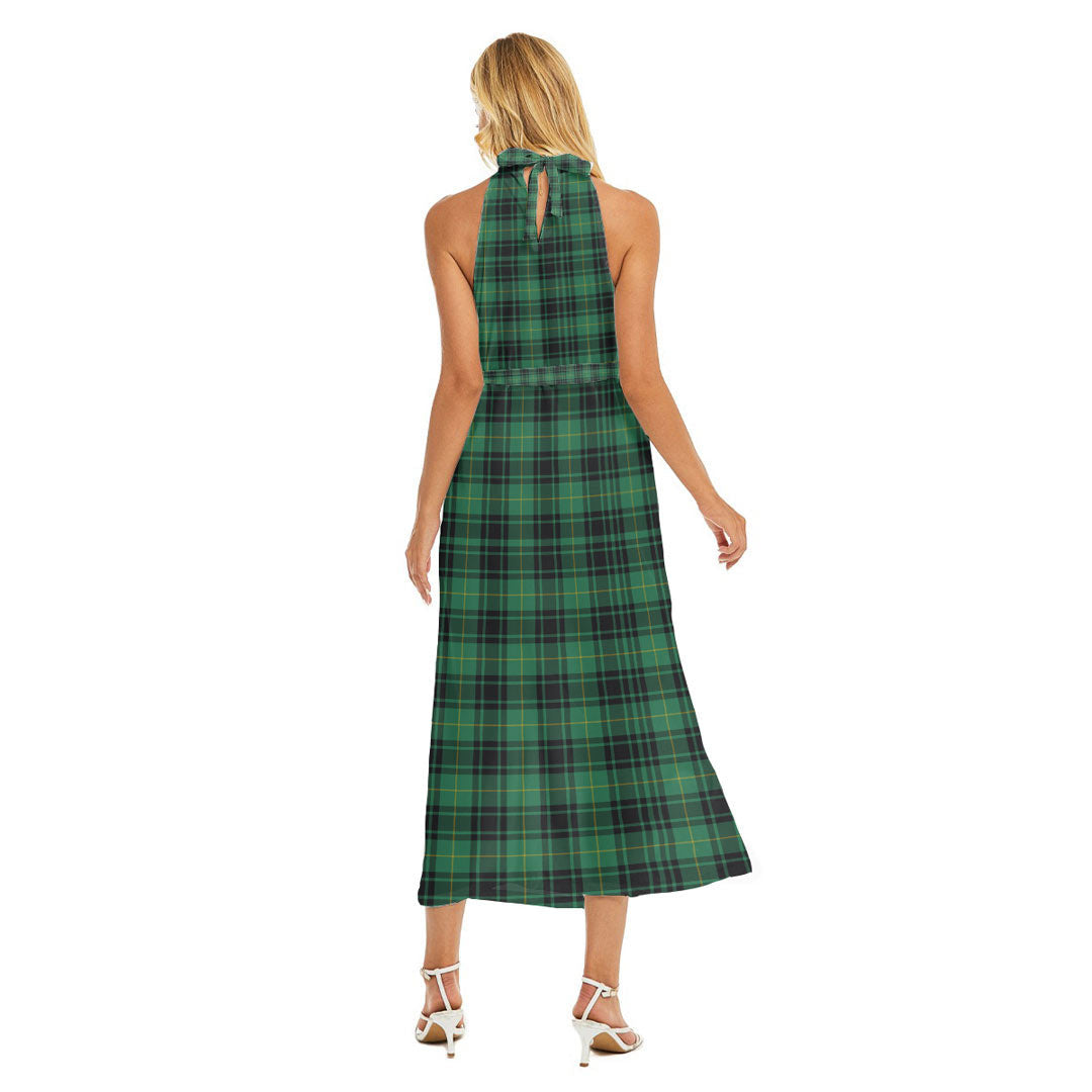 MacArthur Ancient Tartan Crest Wrap Hem Belted Halter Dress