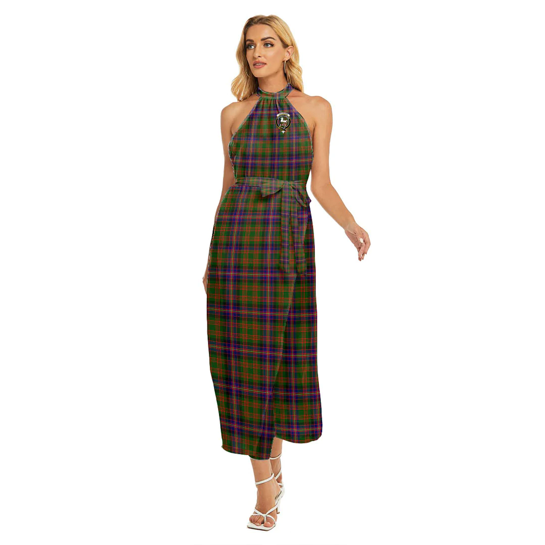 Cochrane Modern Tartan Crest Wrap Hem Belted Halter Dress