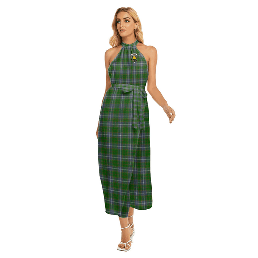 Pringle Tartan Crest Wrap Hem Belted Halter Dress