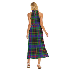 Brodie Hunting Modern Tartan Plaid Wrap Hem Belted Halter Dress